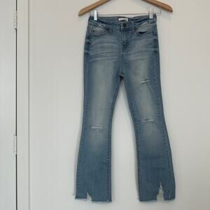 Sky & Sparrow mid rise light wash distressed faded boot cut jeans juniors size 3